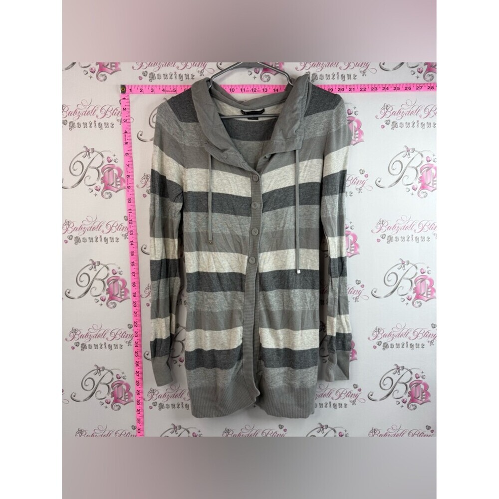 Armani Exchange cardigan Cozy Gray & Ivory Striped Hooded Cardigan Loungewear